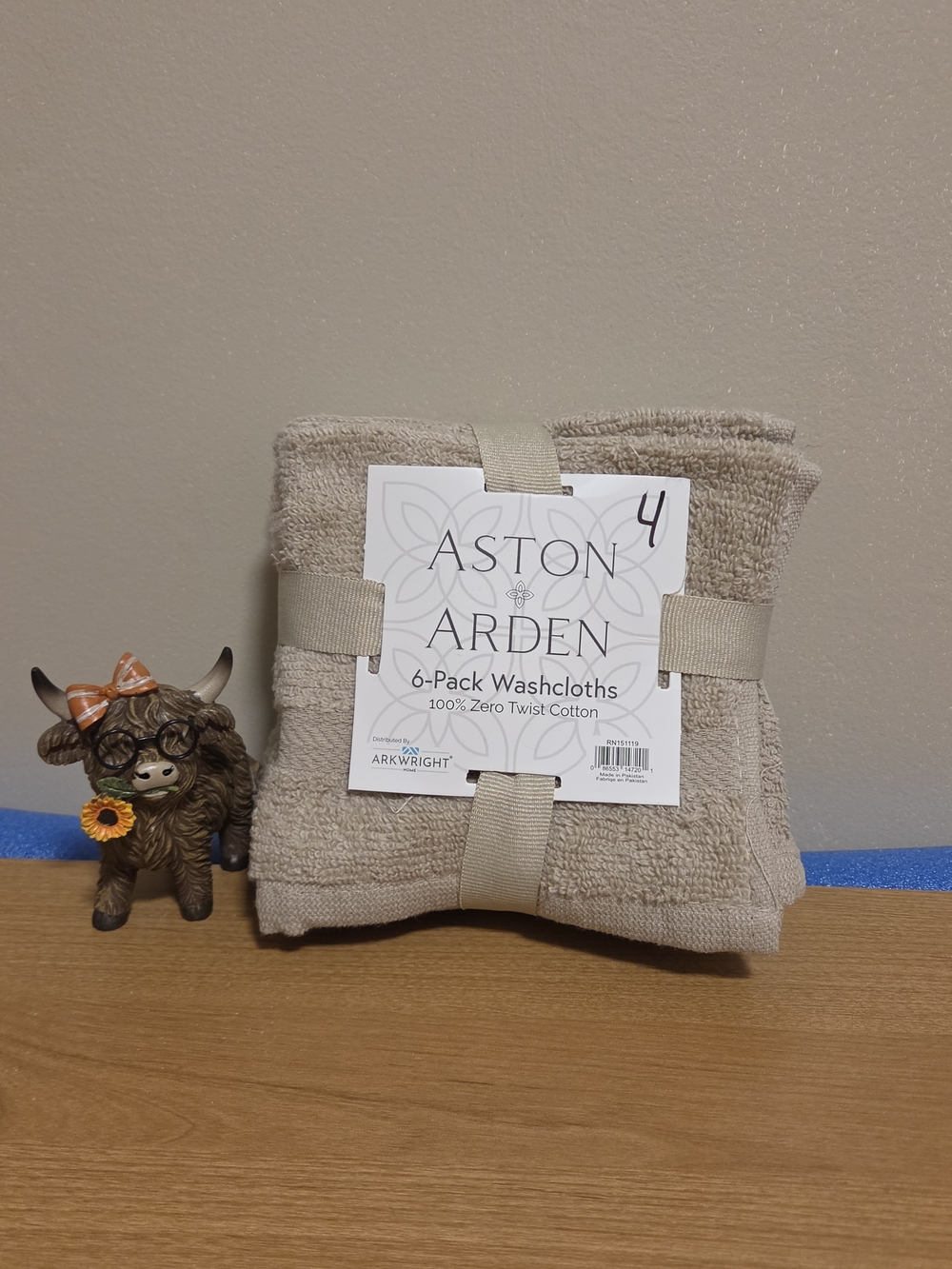 Aston Arden Beige 6-Pack Cotton Washcloths